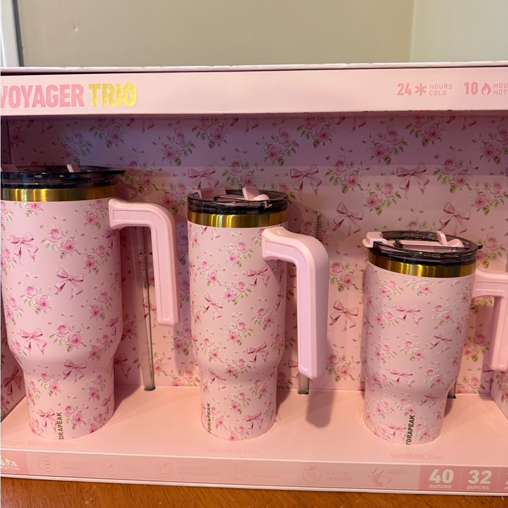 Pink Floral Tumbler Set